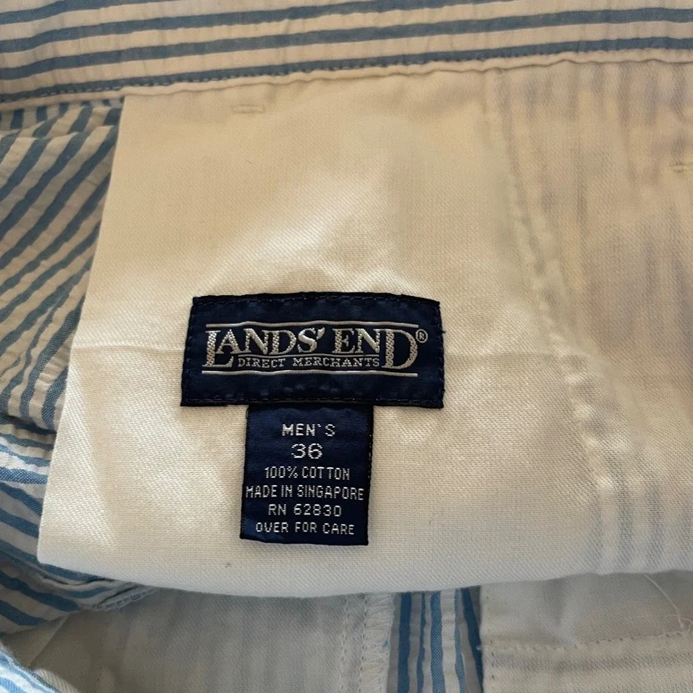 Land's End Men's Seersucker‎ Blue & White Pinstripe Shorts SZ 36, preppy, cotton